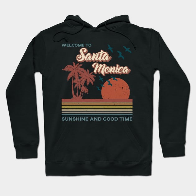Santa Monica Beach - Santa Monica Beach Retro Sunset Hoodie by Mondolikaview